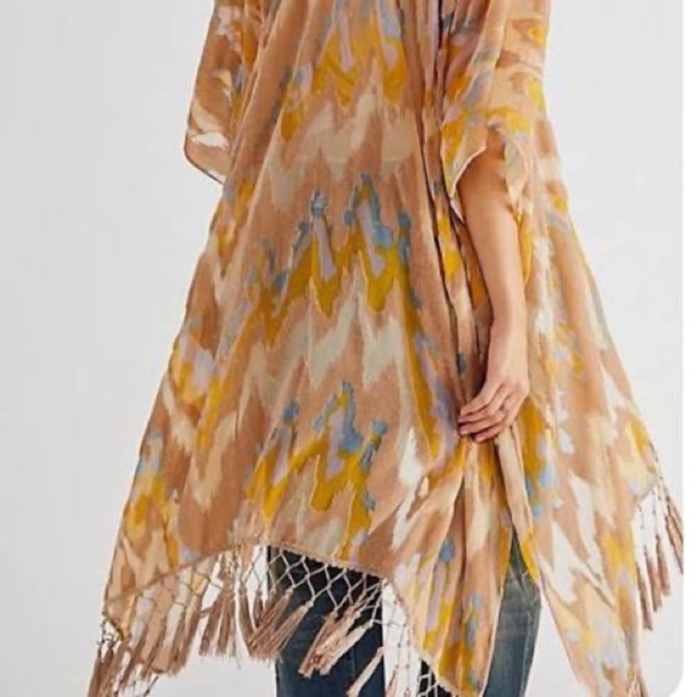 New Free People Dripping Velvet Burnout Kimono Fringe Semi Sheer in Ballet OS